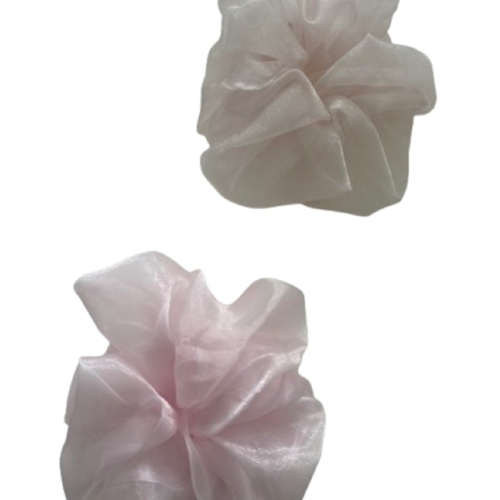 Elegant Pink and White Organza Scrunchies